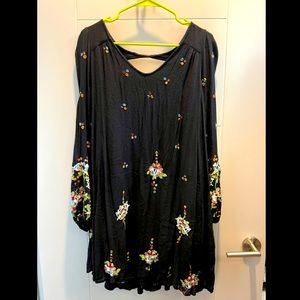 Free People flowy black embroidered floral dress